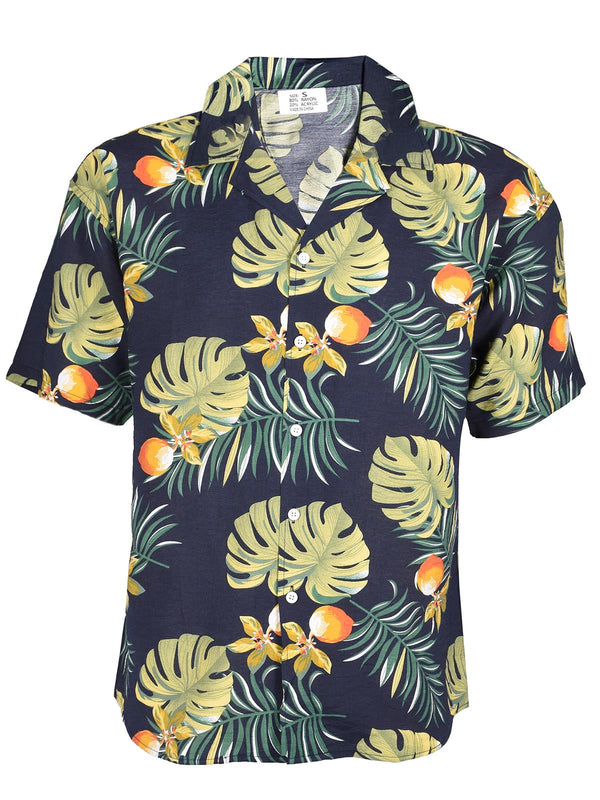 Men’s Hawaiian Shirt with Tropical Leaf and Floral Print – Casual Beachwear