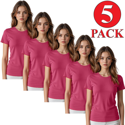 5 Pack Womens Plain Crew Neck T-Shirts