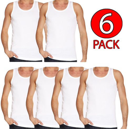 6 Pack Men's Plain Polycotton Sleeveless Vest – Soft, Lightweight, Print-Friendly Gym Tank Top