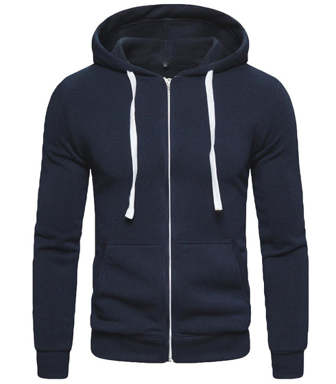 Mens Plain Fleece Zip Up Hoodie With Free Same Cord