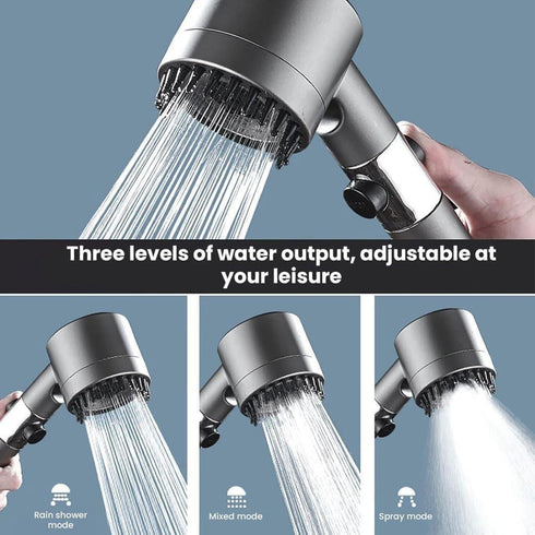 TrueFace 3 Mode Turbocharged High Pressure Shower Head – Water Saving Handheld Spray with On/Off Switch (Matte Grey)
