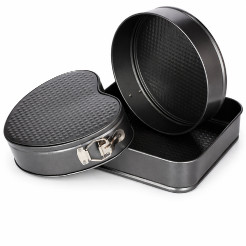 TrueFace 3-Piece Springform Cake Tin Set – Non-Stick Carbon Steel Baking Pans (Round, Square & Heart)