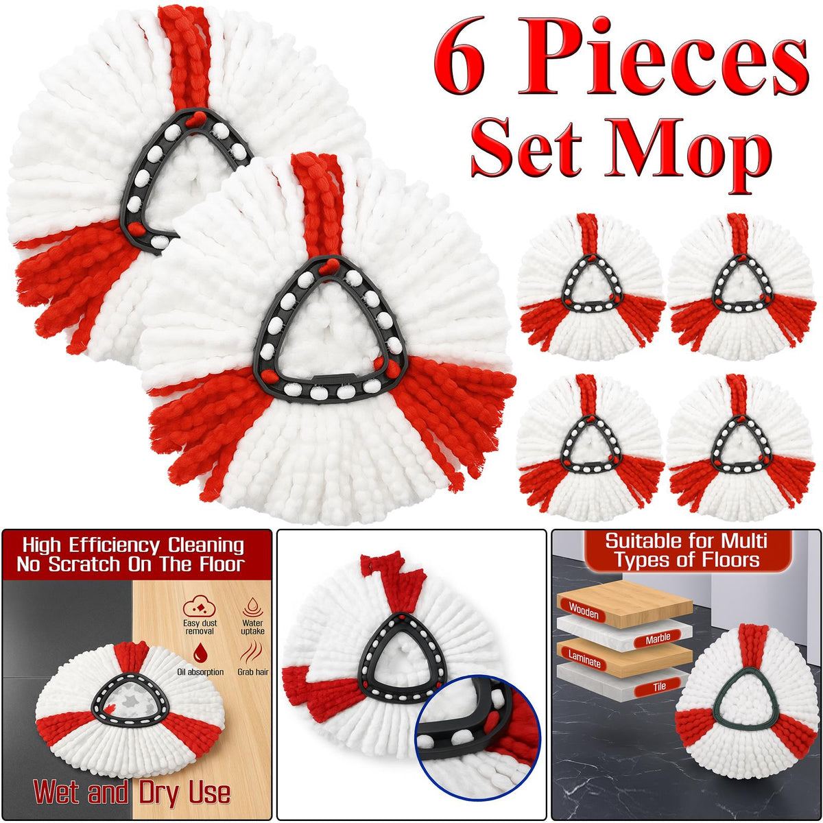 3-Pack Spin Mop Replacement Heads – Microfiber, Fits O-Ceda EasyWring Mops, Machine Washable