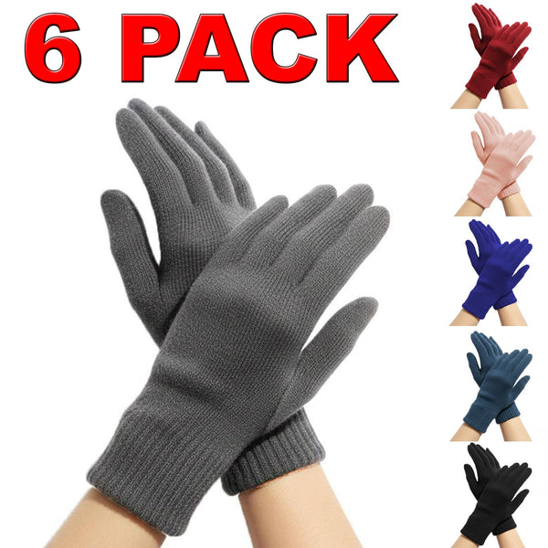 6 Pack Women’s Winter Knit Gloves – Warm, Stretchy & Soft Assorted Colours