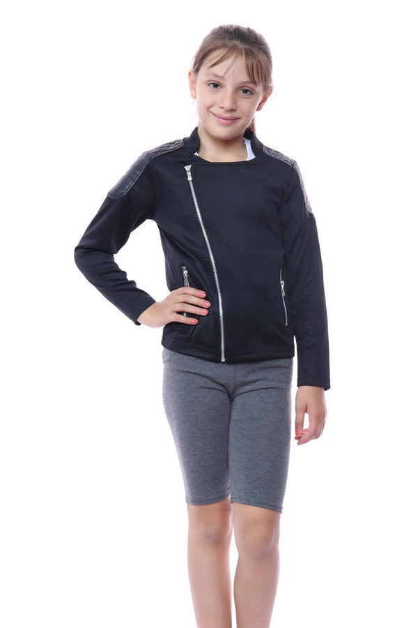 Kid's Sports Jacket with Quilted Shoulder Detail and Zip Front