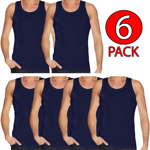 6 Pack Men's Plain Polycotton Sleeveless Vest – Soft, Lightweight, Print-Friendly Gym Tank Top