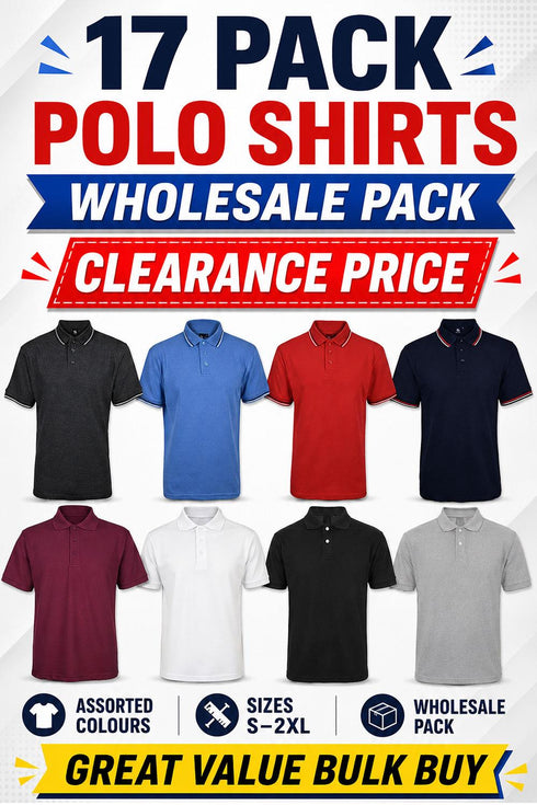 17 Pack Men’s Polo Shirts Assorted Colours - From £3.00 Per Unit