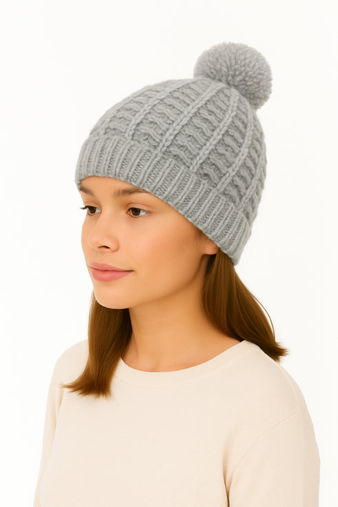 Women’s Chunky Knit Beanie Hat with Pom Pom – Winter Warm Bobble Hat