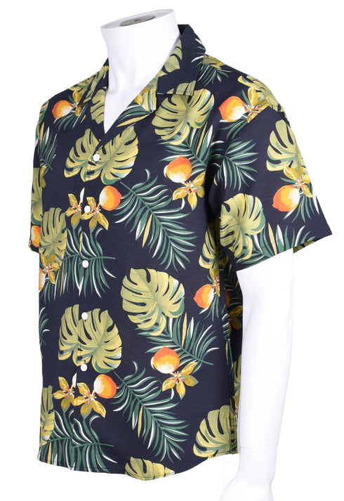 Men’s Hawaiian Shirt with Tropical Leaf and Floral Print – Casual Beachwear