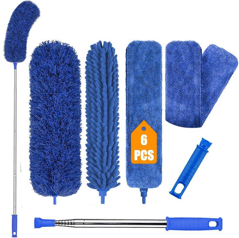 6-Piece Extendable Microfiber Duster Cleaning Kit – Telescopic Handle for Ceiling Fans, Blinds & Furniture