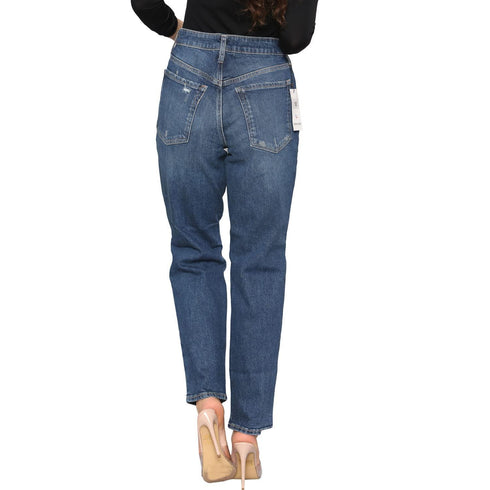 Women’s Blue Distressed High Waist Mom Jeans