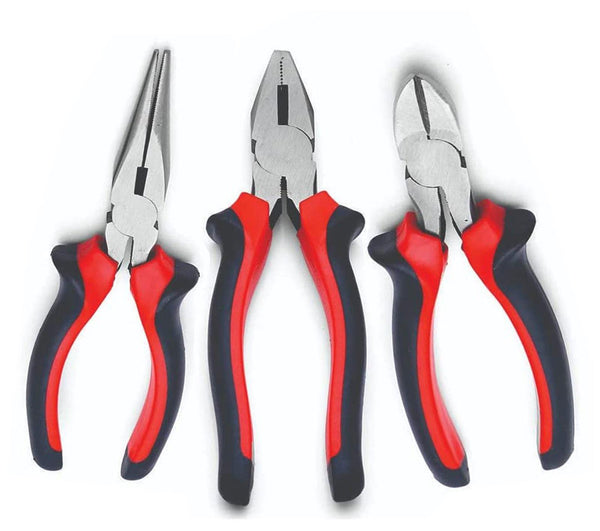 3-Piece Pliers Set – Long Nose, Combination & Diagonal Cutting Pliers with Comfort Grip Handles
