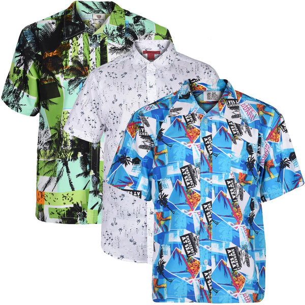 3 Pack Mens Hawaiian Shirt Short Sleeve Summer Beach