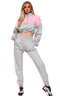 Women’s Grey & Pink Cropped Half Zip Tracksuit Set