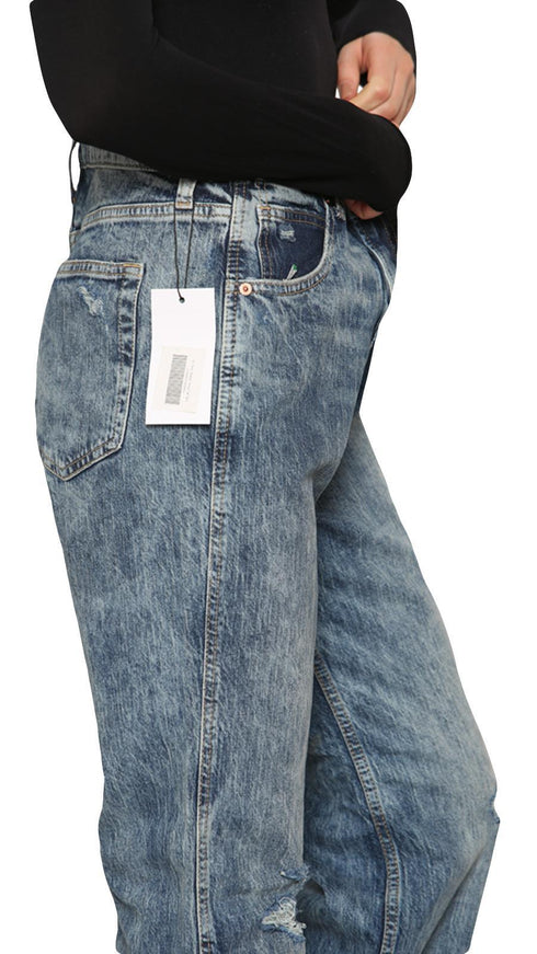 Women’s High Waist Acid Wash Ripped Straight Leg Jeans
