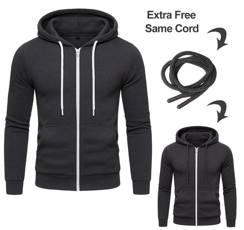 Mens Plain Fleece Zip Up Hoodie With Free Same Cord