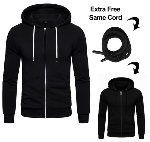 Mens Plain Fleece Zip Up Hoodie With Free Same Cord