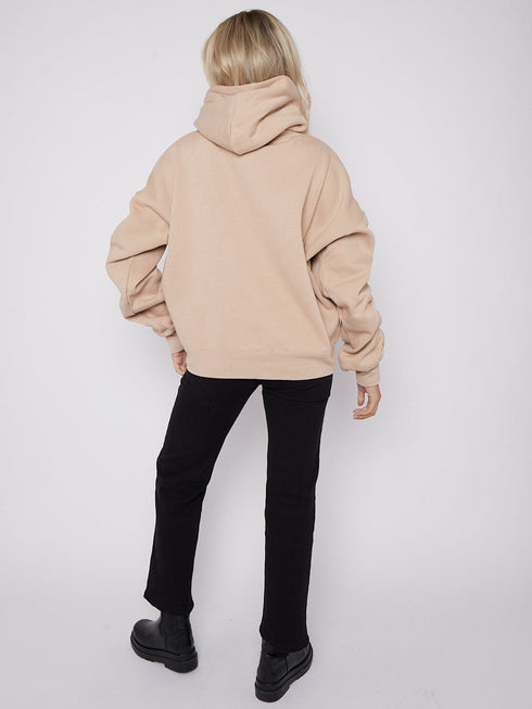 Ruched Sleeve Hoodie with Silk Ribbon Drawstring