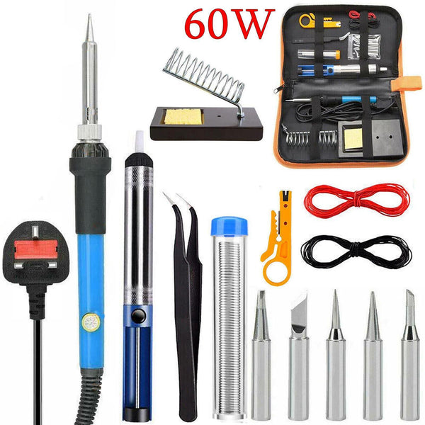 15-in-1 Soldering Iron Kit 60W – Adjustable Temperature, Ceramic Heater, Solder Sucker, 6 Tips & Accessories