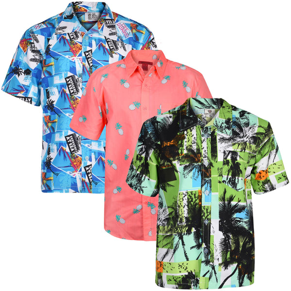 3 Pack Mens Hawaiian Shirt Short Sleeve Summer Beach