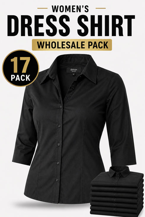 Women’s black dress shirt 17 pack bulk office uniform shirts