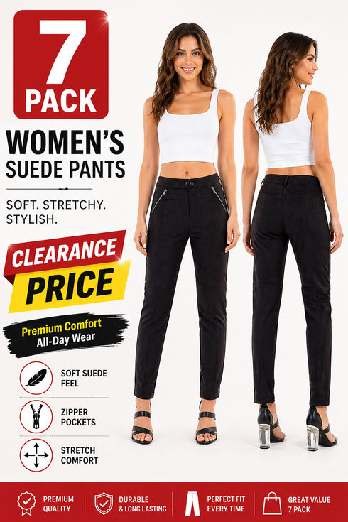 7 Pack Women’s High Waist Slim Fit Trousers with Zipper Pockets - From £2.99 Per Unit