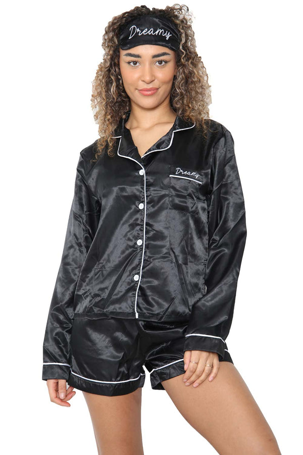 Womens Satin Nightwear Set with Eye Mask