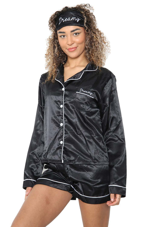 Womens Satin Nightwear Set with Eye Mask