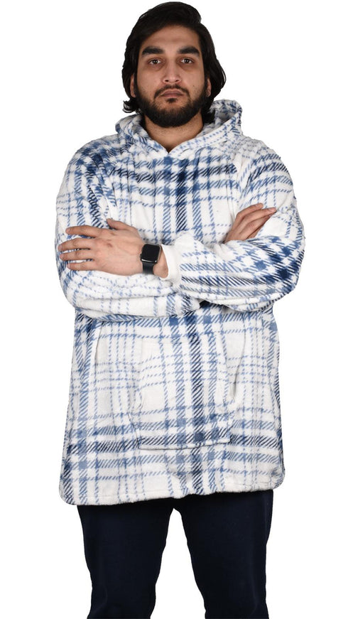 Blanket Oversized Hoodie White Blue - Thin