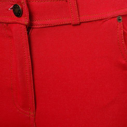 Ladies Red Stretched Buttoned Jeggings