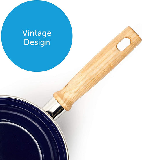 Enameled Steel Saucepan with Wooden Handle – 1.5L