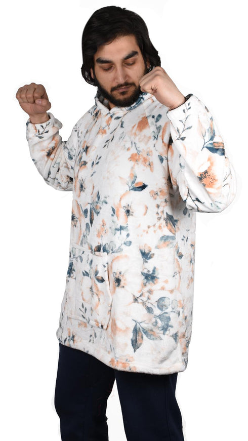Unisex Oversized Floral Blanket Hoodie - Thin