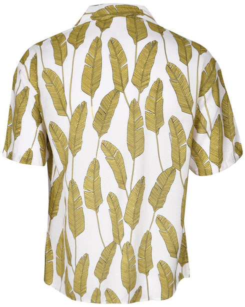 Men’s White Short Sleeve Hawaiian Shirt – Yellow Banana Leaf Print