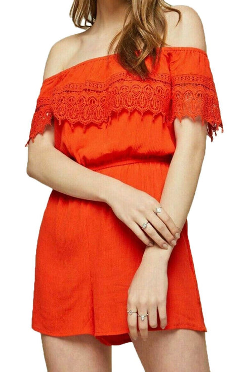 Womens Lace Detail Off Shoulder Playsuit