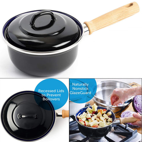 Enameled Steel Saucepan with Wooden Handle – 1.5L
