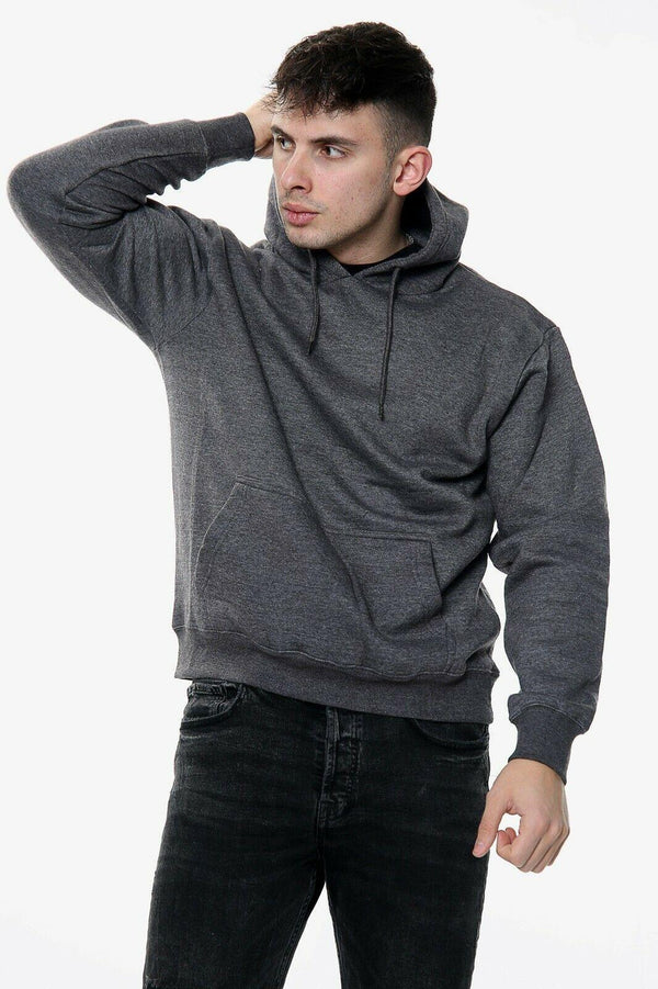 Men’s Plain Fleece Pullover Hoodie with Pouch Pocket
