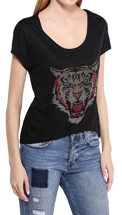 Women Printed Round Scoop Neck T-Shirt