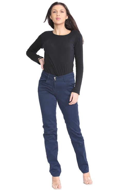 Women’s Stretch Chino Trousers – Comfy Straight Leg Ankle Grazer Pants with Pockets