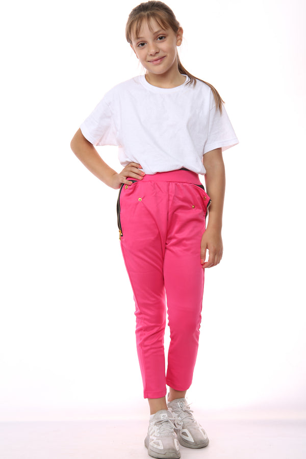 Girls High-Waist Casual Pants with Zipper Detail – Stylish & Comfortable