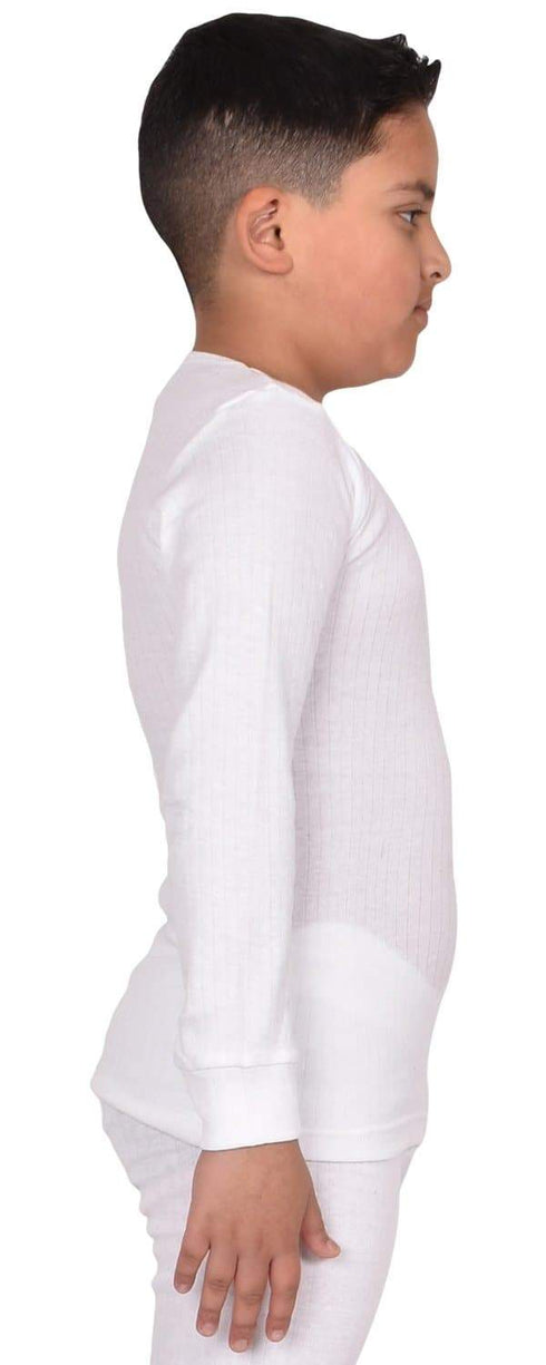 Kids White Long Sleeve Thermal Underwear Set