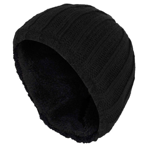 Black Warm Fleece Lined Thermal Beanie