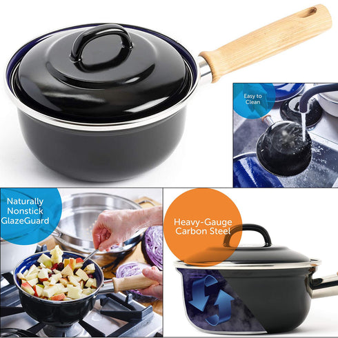 Enameled Steel Saucepan with Wooden Handle – 1.5L