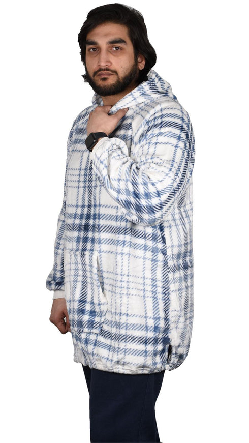 Blanket Oversized Hoodie White Blue - Thin
