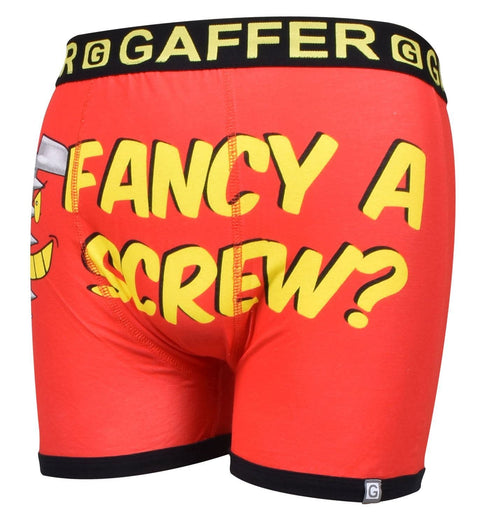 Gaffer Novelty Men’s Boxer Shorts – Fancy A Screw Funny Print