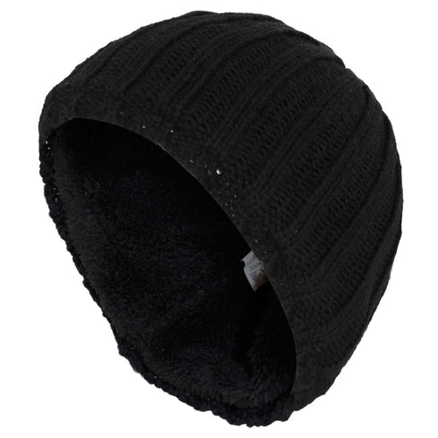 Black Warm Fleece Lined Thermal Beanie