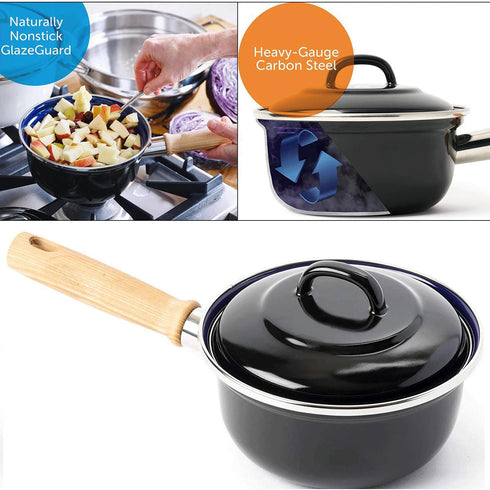 Enameled Steel Saucepan with Wooden Handle – 1.5L