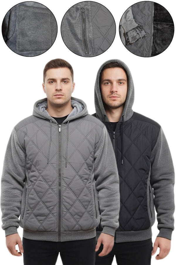 Men’s Quilted Fleece Lined Jacket | Hooded Winter Coat