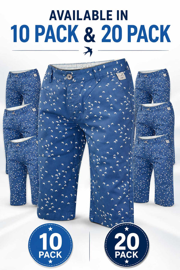 Men’s Blue Printed Shorts – 10 Pack or 20 Pack Bulk Value Deal - From £3.24 Per Unit