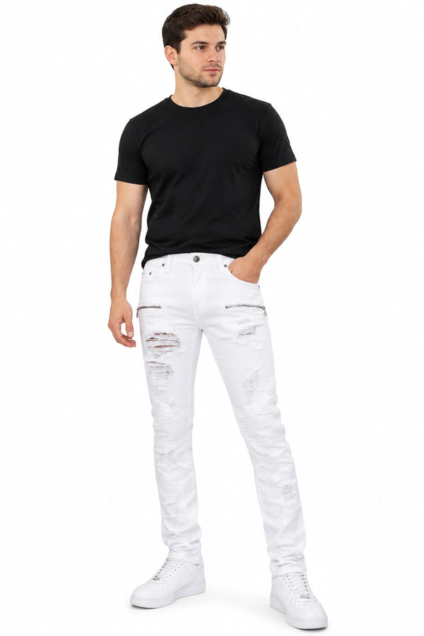 Men Rip Biker Style Denim Jeans