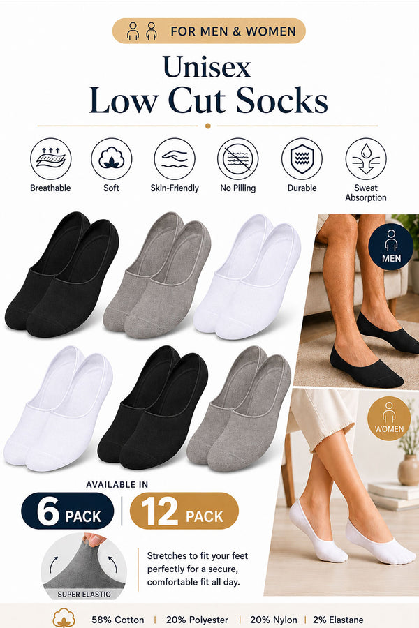 Unisex Low-Cut Trainer Socks – 6 & 12 Pack